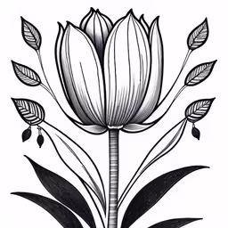 a penciled drawing of a flower with leaves on it