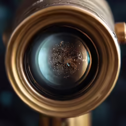a closeup shot looking down at the ground and its telescope lens