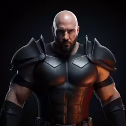 a man with a bald head, black shirt and a brown belt