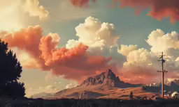 a cloudy sunset over some distant mountain tops