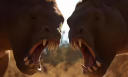 two elephants are standing close together with their mouths open