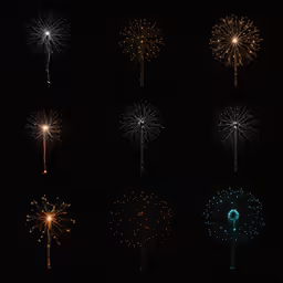 a collection of different firework fireworks against a black background