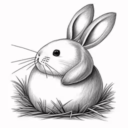 a black and white photo of a rabbit in the grass,a pencil drawing of a rabbit sitting in the grass