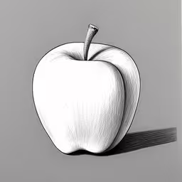 a drawing of an apple on a gray background,a black and white pencil drawing of an apple